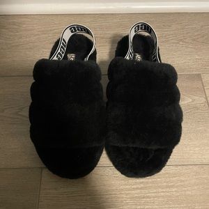 New Black Ugg Sheepskin Sling-Back Slippers